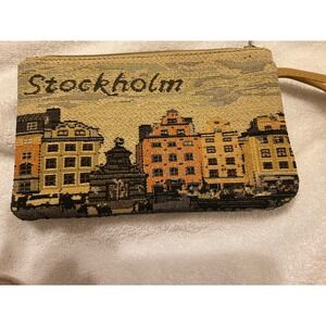 Wristlet Stockholm City Scene Tapestry Wallet Purse Souvenir H&G Sweden 8x5 Inch